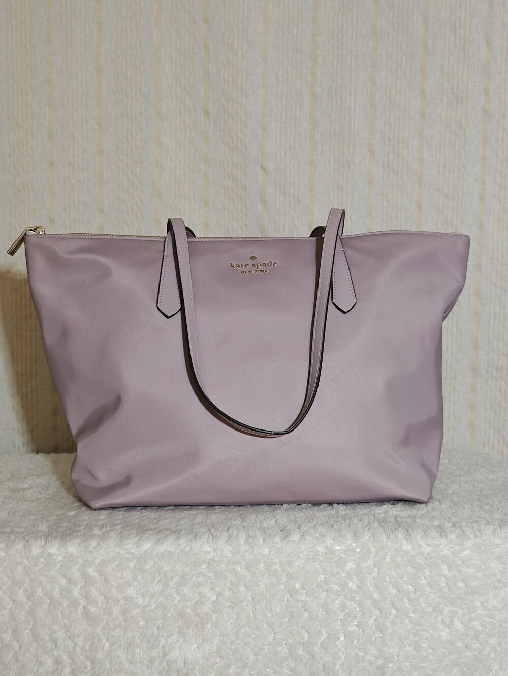 kate spade Kitt lavender nylon tote with gold hardware